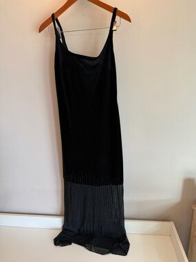 Betsy & Adam Black Beaded Hem Maxi Slip Dress